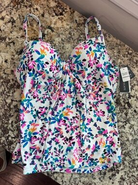 NWT Island Escape White Floral Swimwear with Pink, Blue, Teal and Yellow Accents